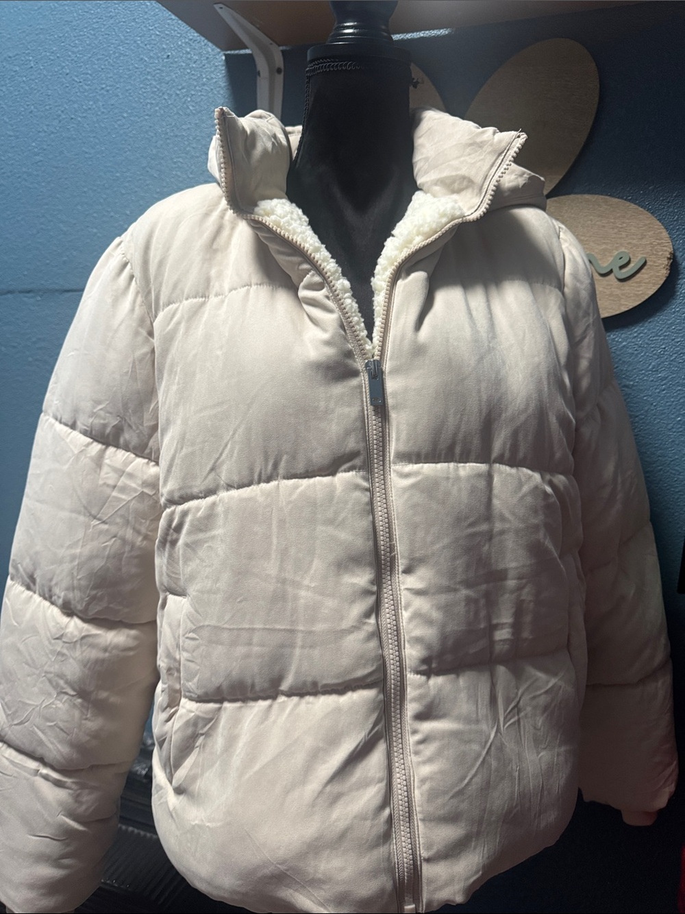 Fashion Nova Cream Sherpa-Lined Puffer Jacket